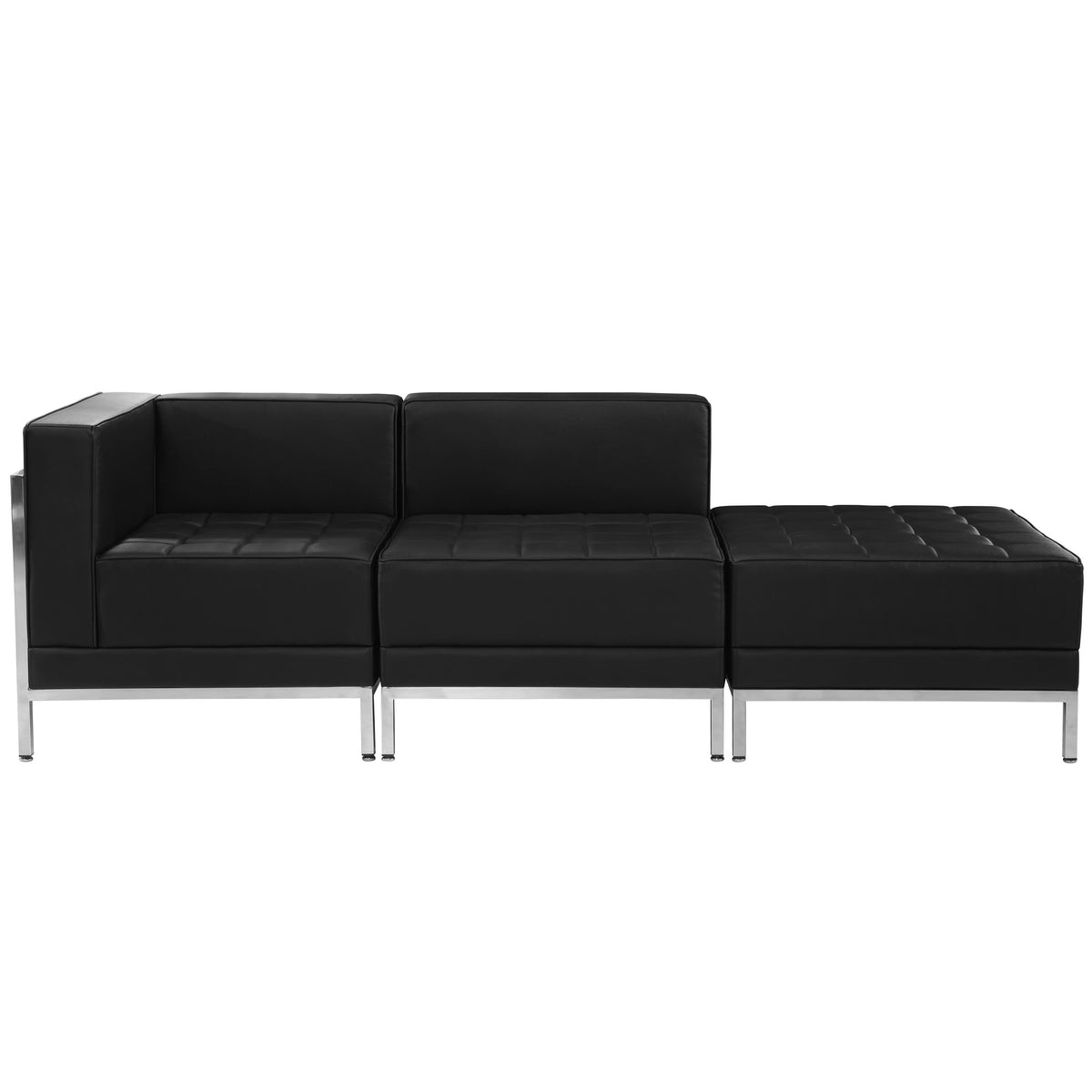Flash Furniture ZB-IMAG-SET6-GG Black LeatherSoft 3 Piece Modular Chair & Ottoman Set with Ganging Clips w/Taut Back &Seat - View 2