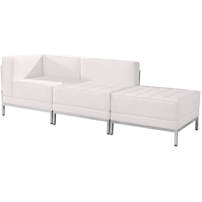 Flash Furniture ZB-IMAG-SET6-WH-GG White LeatherSoft 3 Piece Modular Chair & Ottoman Set with Ganging Clips w/Taut Back &Seat (Melrose White) - Main view