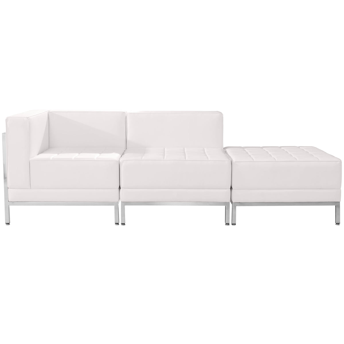 Flash Furniture ZB-IMAG-SET6-WH-GG White LeatherSoft 3 Piece Modular Chair & Ottoman Set with Ganging Clips w/Taut Back &Seat (Melrose White) - View 2