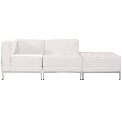Flash Furniture ZB-IMAG-SET6-WH-GG White LeatherSoft 3 Piece Modular Chair & Ottoman Set with Ganging Clips w/Taut Back &Seat (Melrose White) - View 2