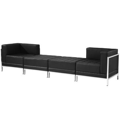Flash Furniture ZB-IMAG-SET7-GG Black LeatherSoft 4 Piece Modular Chair & Ottoman Set with Ganging Clips w/Taut Back &Seat - Main view