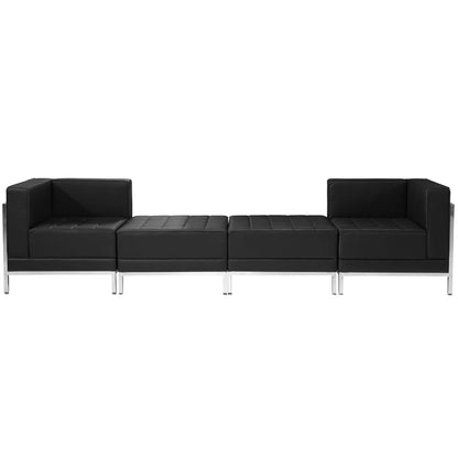 Flash Furniture ZB-IMAG-SET7-GG Black LeatherSoft 4 Piece Modular Chair & Ottoman Set with Ganging Clips w/Taut Back &Seat - View 2