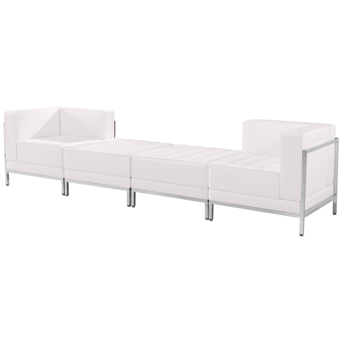 Flash Furniture ZB-IMAG-SET7-WH-GG White LeatherSoft 4 Piece Modular Chair & Ottoman Set with Ganging Clips w/Taut Back &Seat (Melrose White) - Main view