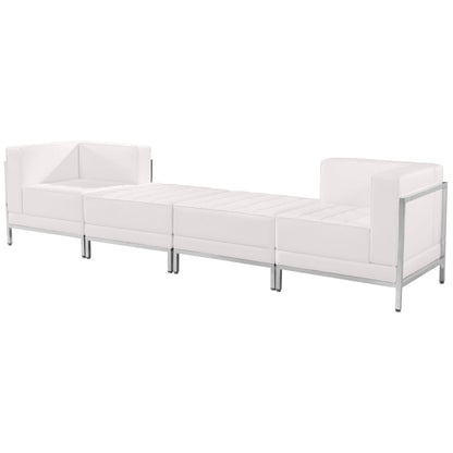 Flash Furniture ZB-IMAG-SET7-WH-GG White LeatherSoft 4 Piece Modular Chair & Ottoman Set with Ganging Clips w/Taut Back &Seat (Melrose White) - Main view