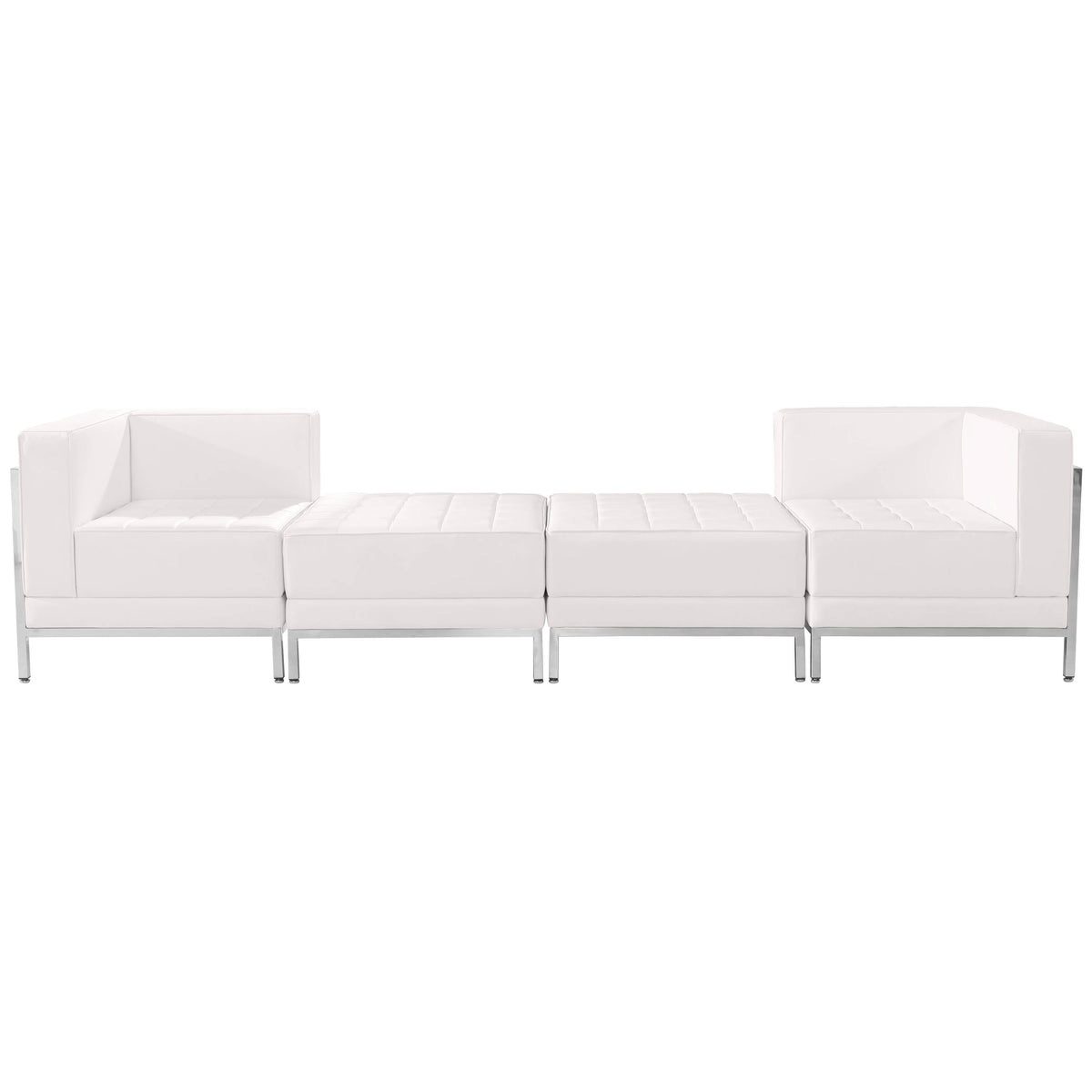 Flash Furniture ZB-IMAG-SET7-WH-GG White LeatherSoft 4 Piece Modular Chair & Ottoman Set with Ganging Clips w/Taut Back &Seat (Melrose White) - View 2