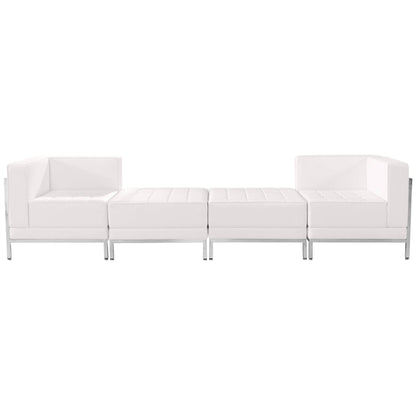 Flash Furniture ZB-IMAG-SET7-WH-GG White LeatherSoft 4 Piece Modular Chair & Ottoman Set with Ganging Clips w/Taut Back &Seat (Melrose White) - View 2