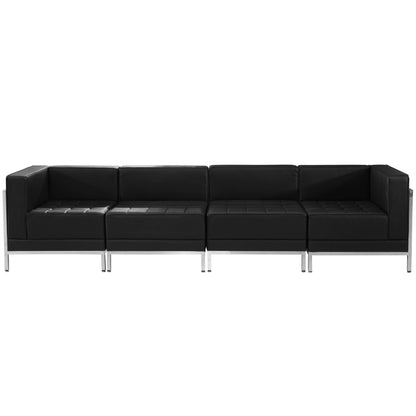 Flash Furniture ZB-IMAG-SET8-GG Black LeatherSoft 4 Piece Modular Lounge Set with Ganging Clips with Taut Back and Seat - View 2