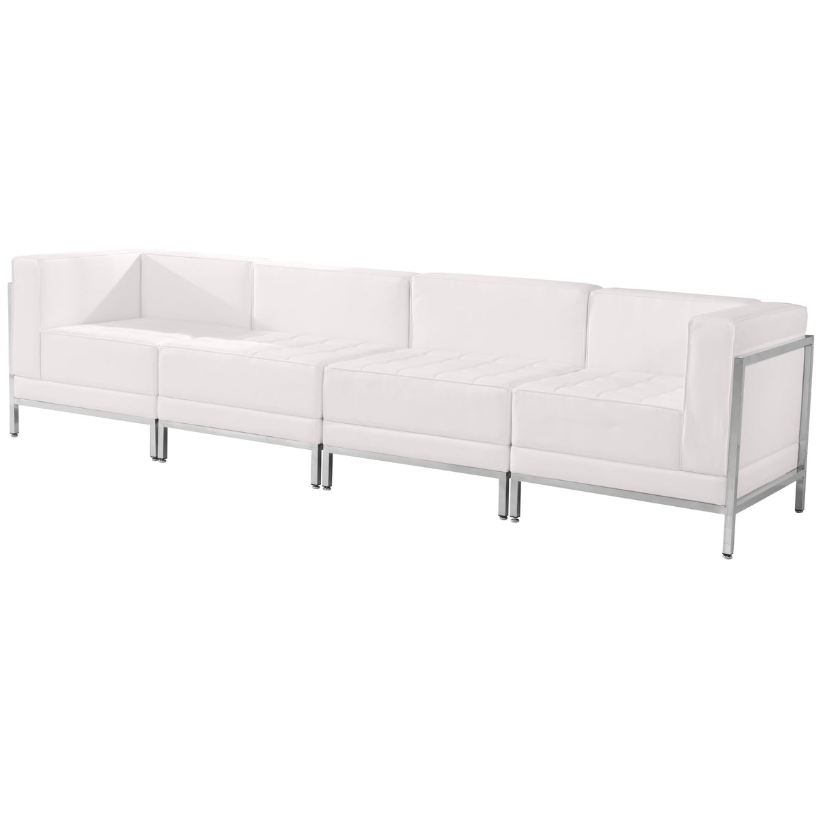 Flash Furniture ZB-IMAG-SET8-WH-GG White LeatherSoft 4 Piece Modular Lounge Set with Ganging Clips with Taut Back and Seat (Melrose White) - Main view