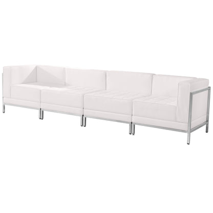 Flash Furniture ZB-IMAG-SET8-WH-GG White LeatherSoft 4 Piece Modular Lounge Set with Ganging Clips with Taut Back and Seat (Melrose White) - Main view