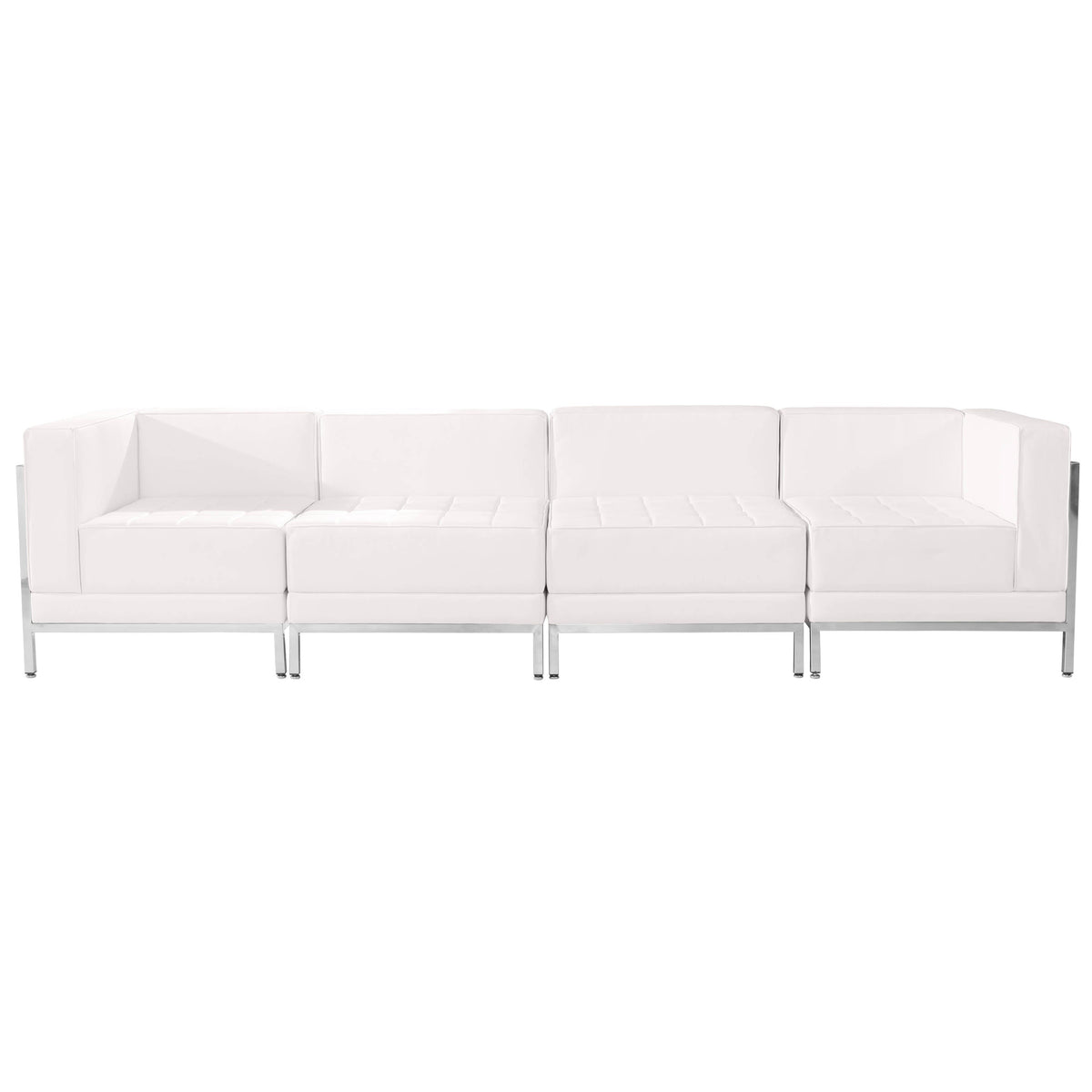 Flash Furniture ZB-IMAG-SET8-WH-GG White LeatherSoft 4 Piece Modular Lounge Set with Ganging Clips with Taut Back and Seat (Melrose White) - View 2