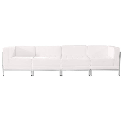 Flash Furniture ZB-IMAG-SET8-WH-GG White LeatherSoft 4 Piece Modular Lounge Set with Ganging Clips with Taut Back and Seat (Melrose White) - View 2
