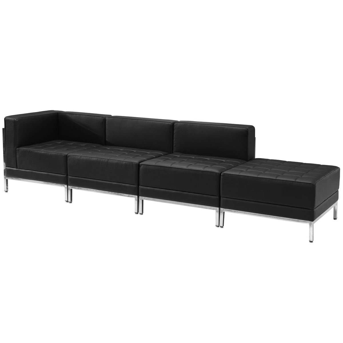 Flash Furniture ZB-IMAG-SET9-GG Black LeatherSoft 4 Piece Modular Chair & Ottoman Set with Ganging Clips w/Taut Back &Seat - Main view