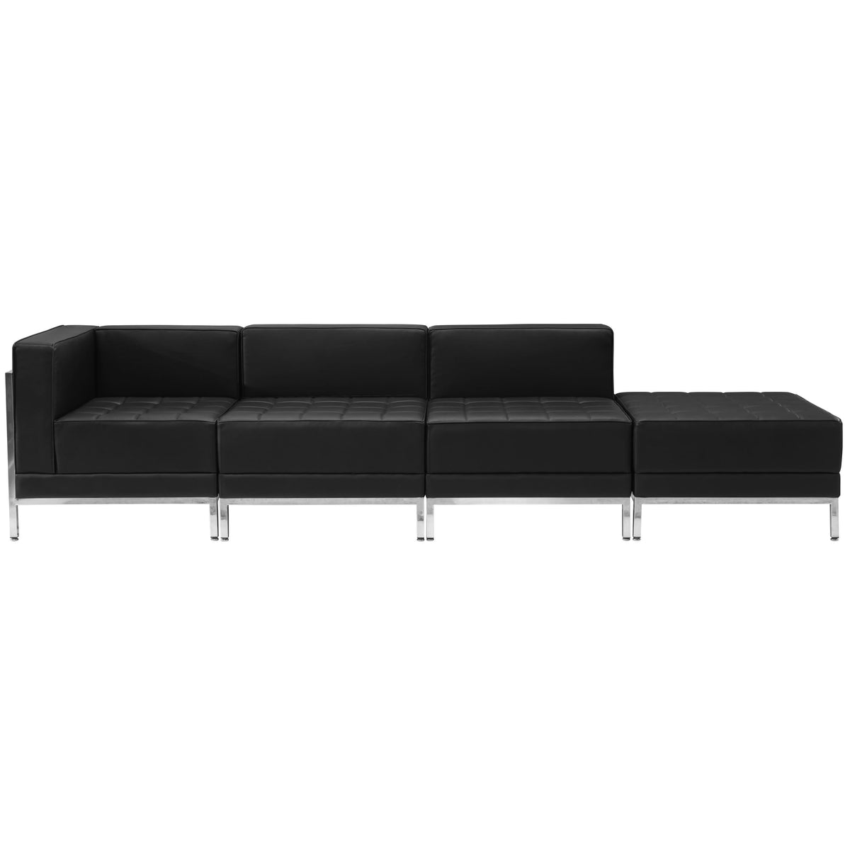 Flash Furniture ZB-IMAG-SET9-GG Black LeatherSoft 4 Piece Modular Chair & Ottoman Set with Ganging Clips w/Taut Back &Seat - View 2