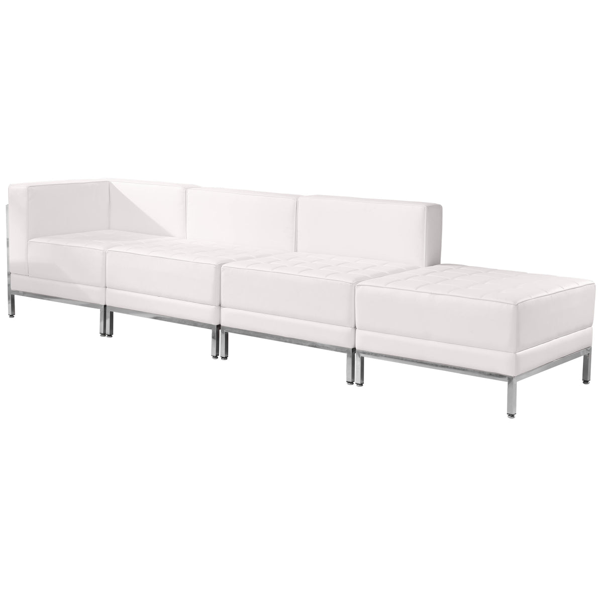 Flash Furniture ZB-IMAG-SET9-WH-GG White LeatherSoft 4 Piece Modular Chair & Ottoman Set with Ganging Clips w/Taut Back &Seat (Melrose White) - Main view