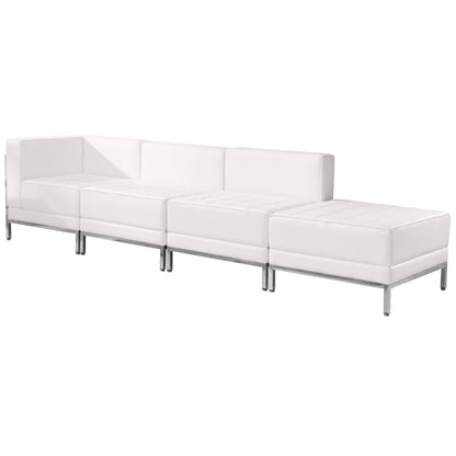 Flash Furniture ZB-IMAG-SET9-WH-GG White LeatherSoft 4 Piece Modular Chair & Ottoman Set with Ganging Clips w/Taut Back &Seat (Melrose White) - Main view