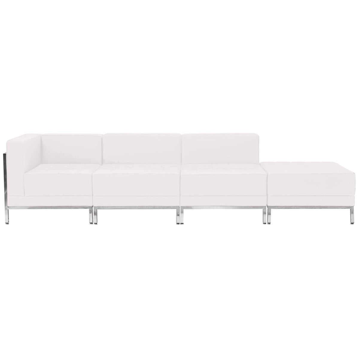 Flash Furniture ZB-IMAG-SET9-WH-GG White LeatherSoft 4 Piece Modular Chair & Ottoman Set with Ganging Clips w/Taut Back &Seat (Melrose White) - View 2