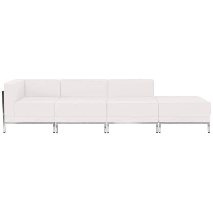 Flash Furniture ZB-IMAG-SET9-WH-GG White LeatherSoft 4 Piece Modular Chair & Ottoman Set with Ganging Clips w/Taut Back &Seat (Melrose White) - View 2