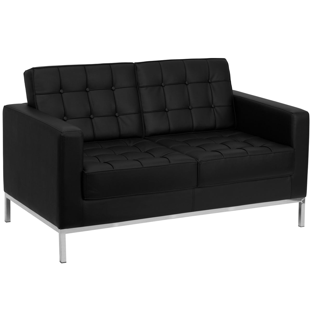 Flash Furniture ZB-LACEY-831-2-LS-BK-GG Button Tufted Black LeatherSoft Loveseat w/Integrated Stainless Steel Frame - Main view
