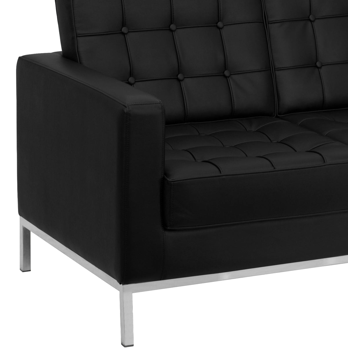 Flash Furniture ZB-LACEY-831-2-LS-BK-GG Button Tufted Black LeatherSoft Loveseat w/Integrated Stainless Steel Frame - View 4