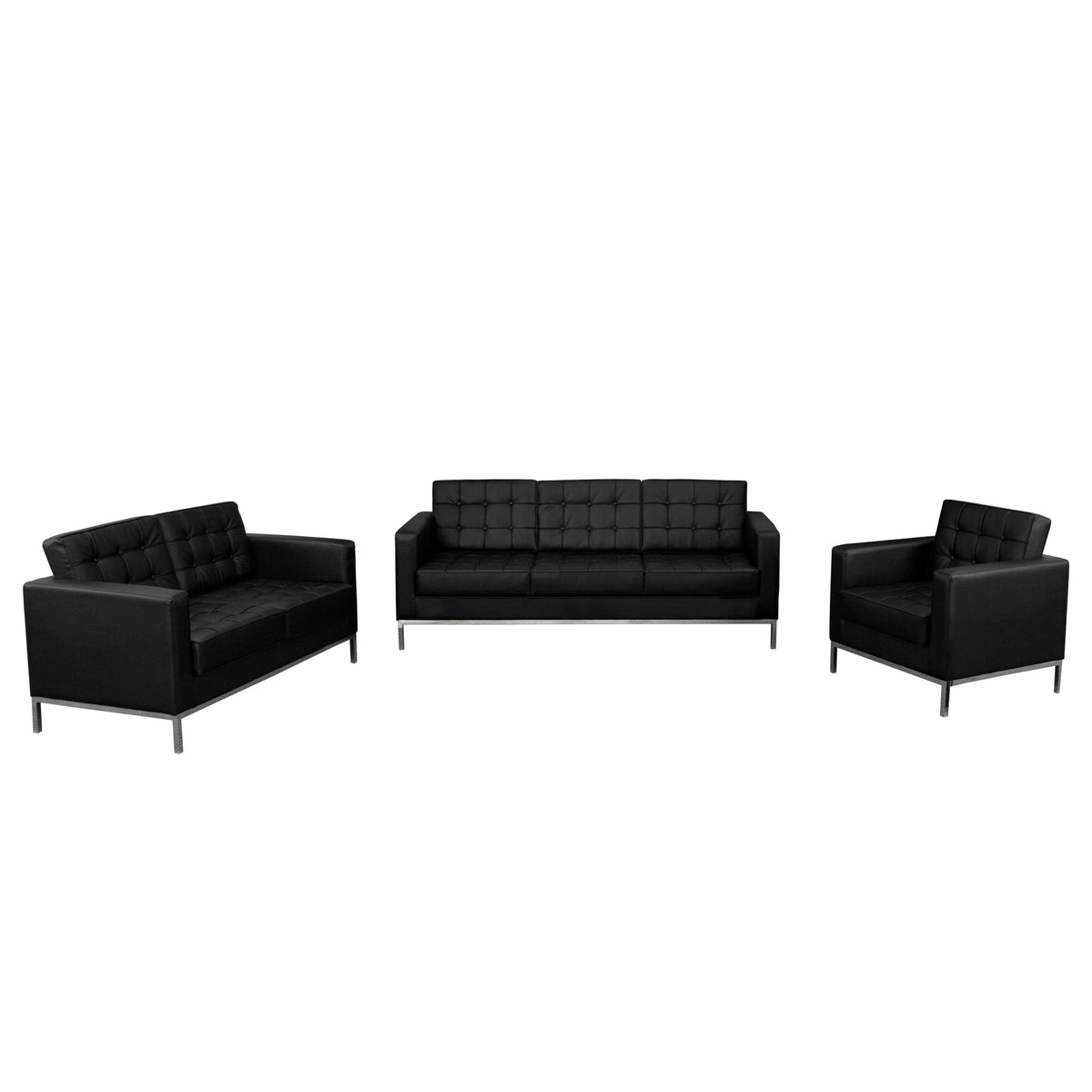 Flash Furniture ZB-LACEY-831-2-SET-BK-GG Tufted Black LeatherSoft Reception Set with Integrated Stainless Steel Frame - Main view