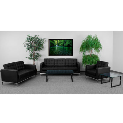 Flash Furniture ZB-LACEY-831-2-SET-BK-GG Tufted Black LeatherSoft Reception Set with Integrated Stainless Steel Frame - View 2