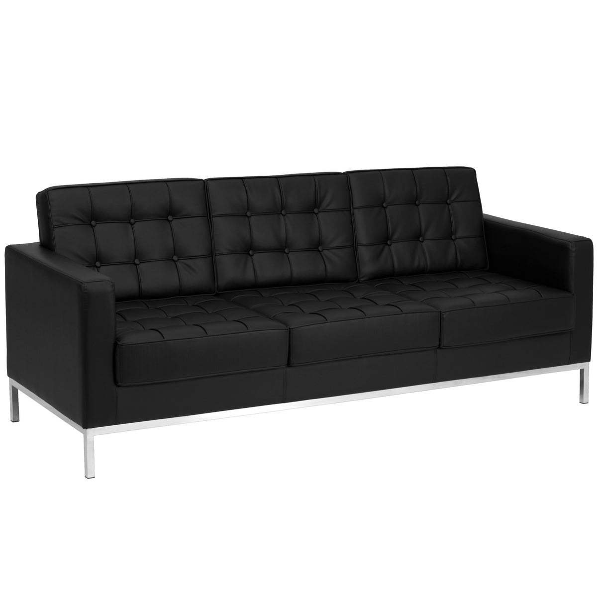 Flash Furniture ZB-LACEY-831-2-SOFA-BK-GG Button Tufted Black LeatherSoft Sofa with Integrated Stainless Steel Frame - Main view