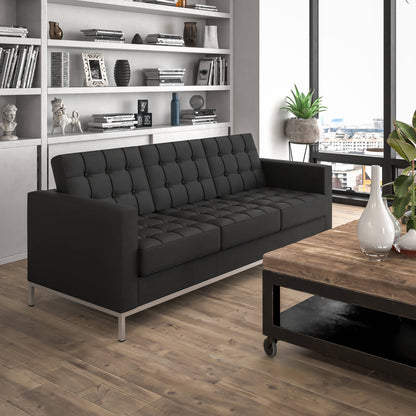 Flash Furniture ZB-LACEY-831-2-SOFA-BK-GG Button Tufted Black LeatherSoft Sofa with Integrated Stainless Steel Frame - View 2