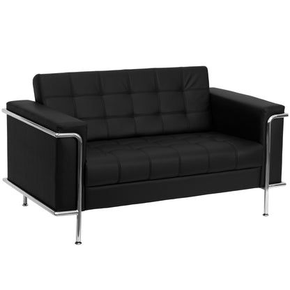 Flash Furniture ZB-LESLEY-8090-LS-BK-GG Contemporary Black LeatherSoft Double Stitch Detail Loveseat w/Encasing Frame - Main view