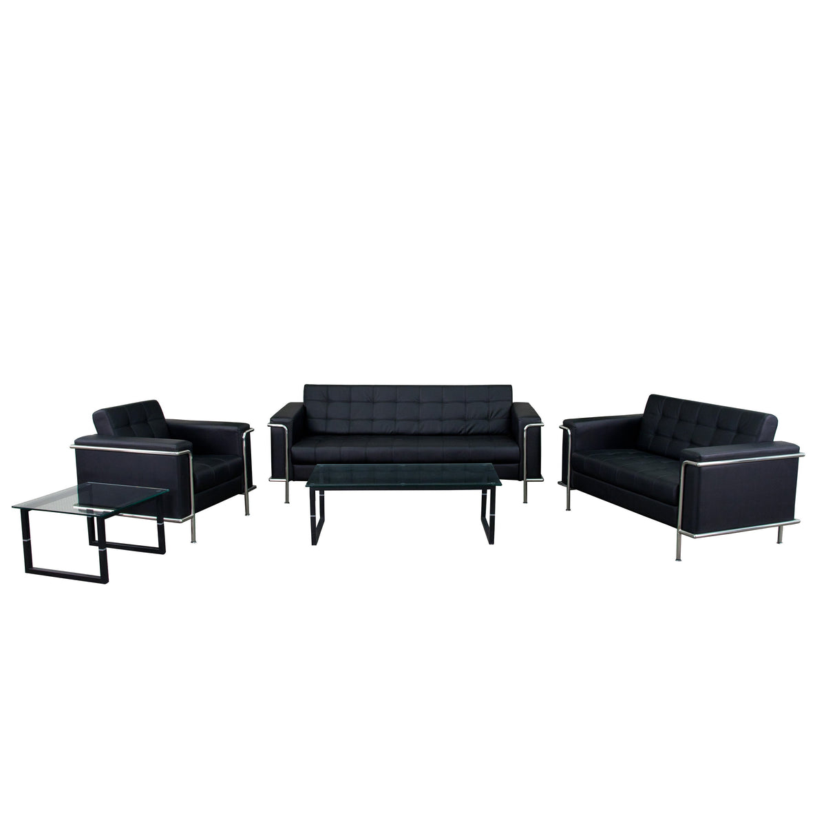 Flash Furniture ZB-LESLEY-8090-SET-BK-GG Black LeatherSoft Double Stitch Detail Reception Set with Encasing Frame - Main view