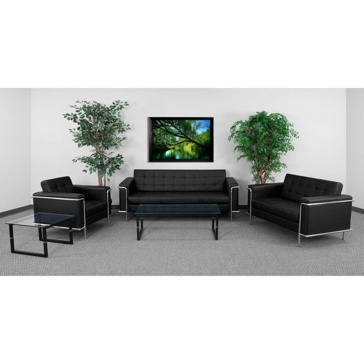 Flash Furniture ZB-LESLEY-8090-SET-BK-GG Black LeatherSoft Double Stitch Detail Reception Set with Encasing Frame - View 2