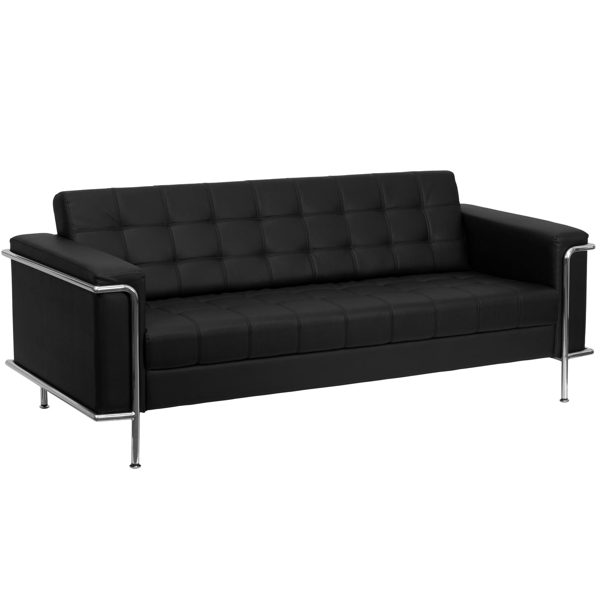 Flash Furniture ZB-LESLEY-8090-SOFA-BK-GG Contemporary Black LeatherSoft Double Stitch Detail Sofa with Encasing Frame - Main view