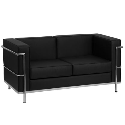 Flash Furniture ZB-REGAL-810-2-LS-BK-GG Contemporary Black LeatherSoft Loveseat with Double Bar Encasing Frame - Main view