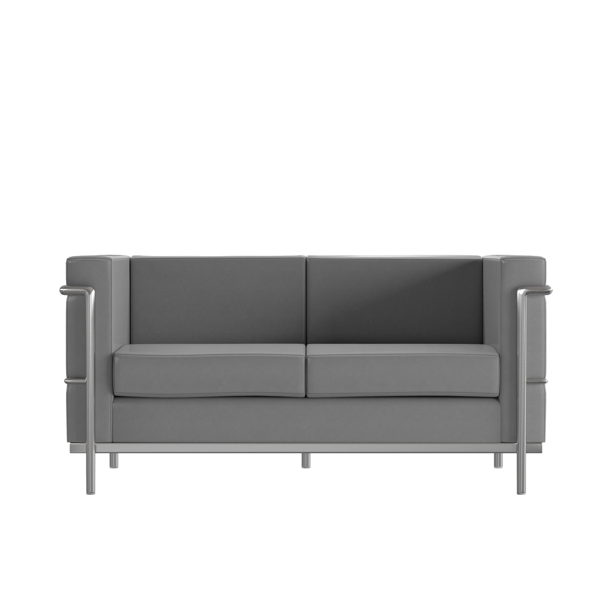 Flash Furniture ZB-REGAL-810-2-LS-GY-GG Contemporary Gray LeatherSoft Loveseat with Double Bar Encasing Frame - Main view