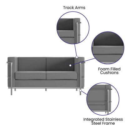 Flash Furniture ZB-REGAL-810-2-LS-GY-GG Contemporary Gray LeatherSoft Loveseat with Double Bar Encasing Frame - View 3