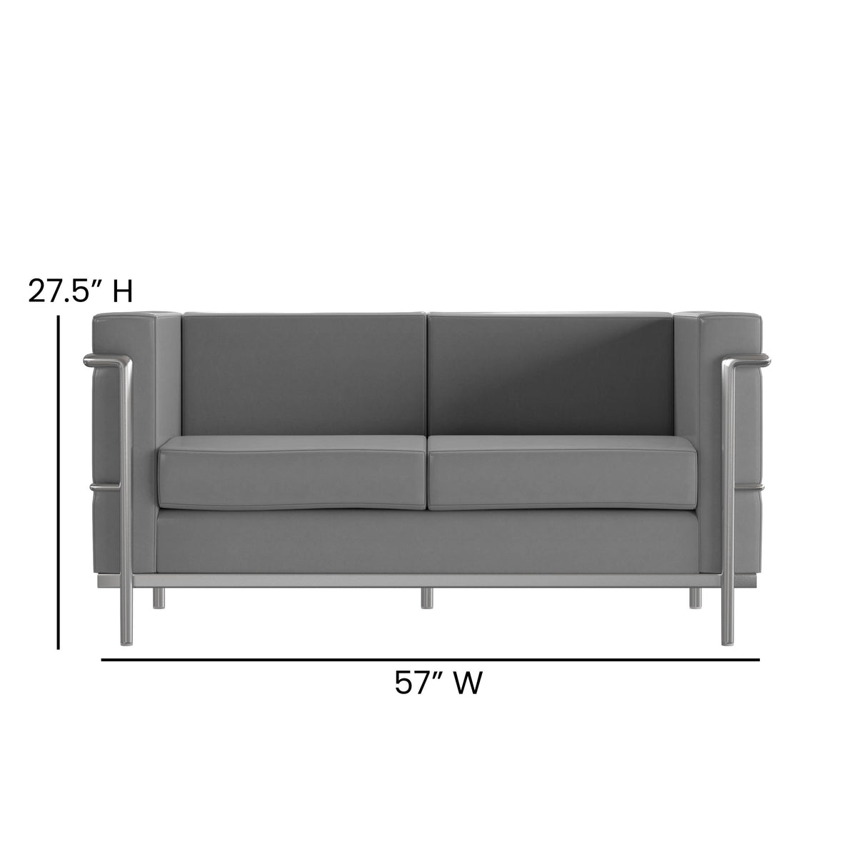 Flash Furniture ZB-REGAL-810-2-LS-GY-GG Contemporary Gray LeatherSoft Loveseat with Double Bar Encasing Frame - View 4