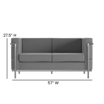 Flash Furniture ZB-REGAL-810-2-LS-GY-GG Contemporary Gray LeatherSoft Loveseat with Double Bar Encasing Frame - View 4