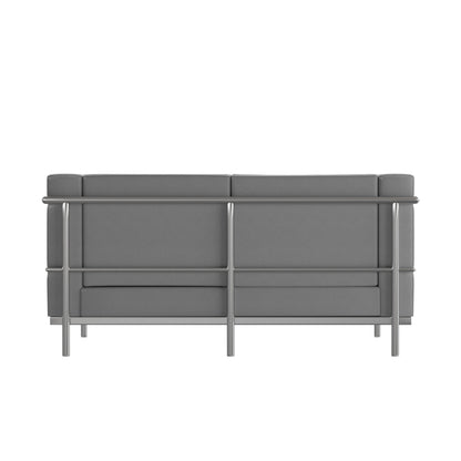 Flash Furniture ZB-REGAL-810-2-LS-GY-GG Contemporary Gray LeatherSoft Loveseat with Double Bar Encasing Frame - View 5