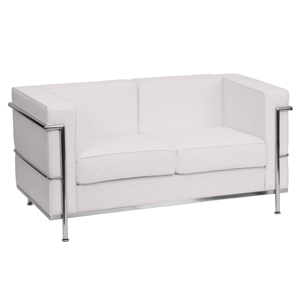 Flash Furniture ZB-REGAL-810-2-LS-WH-GG Contemporary White LeatherSoft Loveseat with Double Bar Encasing Frame (Melrose White) - Main view