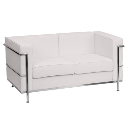 Flash Furniture ZB-REGAL-810-2-LS-WH-GG Contemporary White LeatherSoft Loveseat with Double Bar Encasing Frame (Melrose White) - Main view