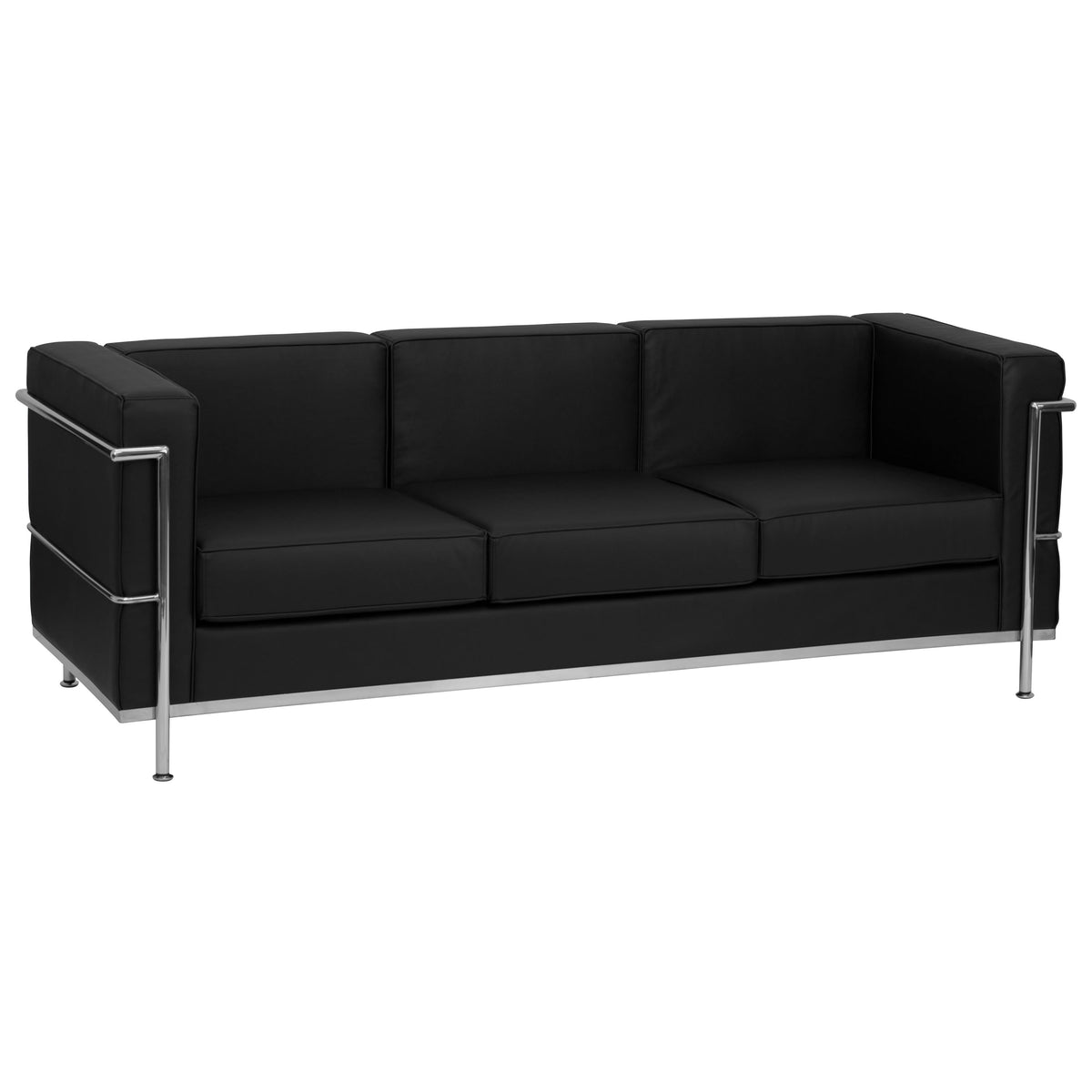 Flash Furniture ZB-REGAL-810-3-SOFA-BK-GG Contemporary Black LeatherSoft Sofa with Double Bar Encasing Frame - Main view