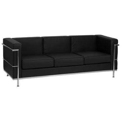 Flash Furniture ZB-REGAL-810-3-SOFA-BK-GG Contemporary Black LeatherSoft Sofa with Double Bar Encasing Frame - Main view