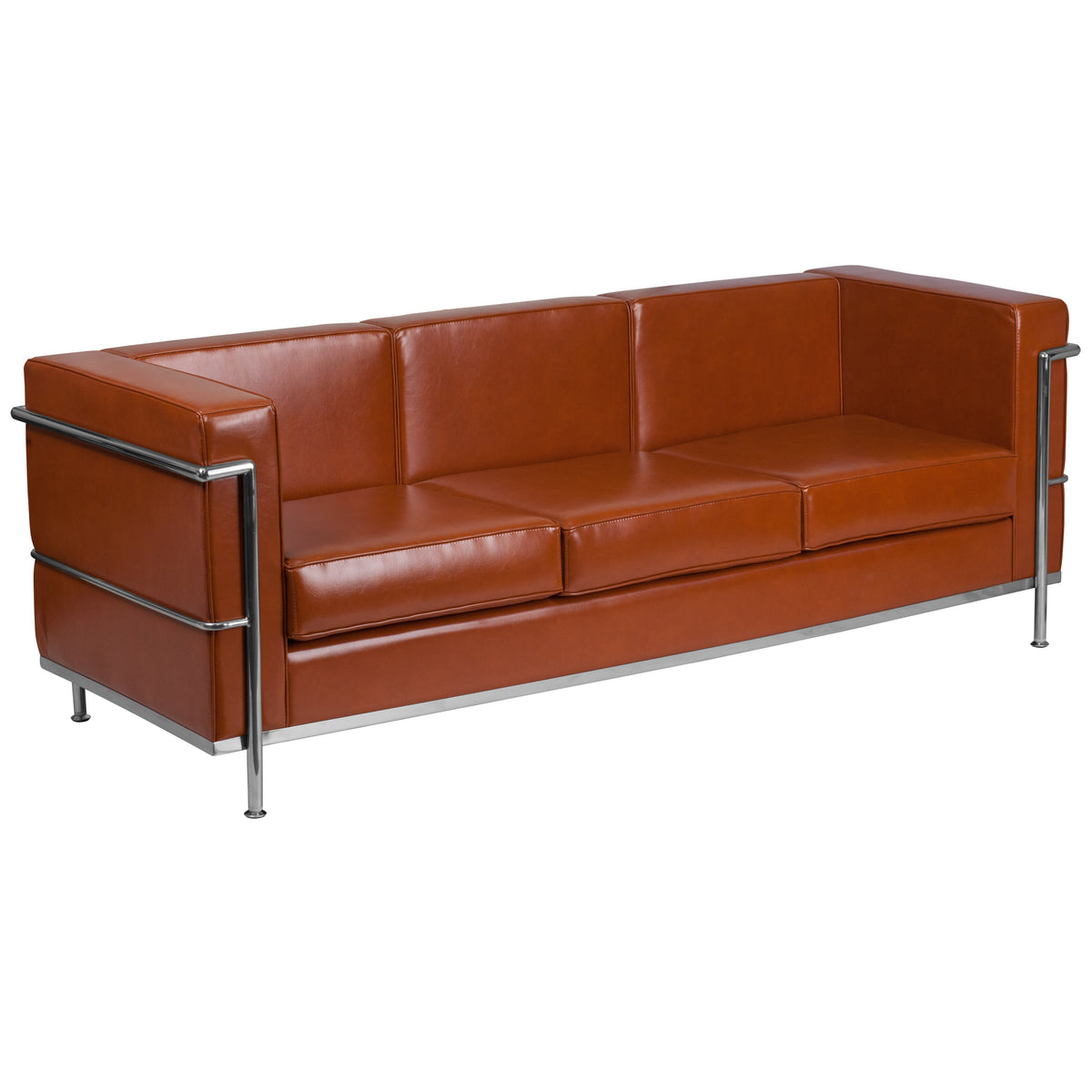 Flash Furniture ZB-REGAL-810-3-SOFA-COG-GG Contemporary Cognac LeatherSoft Sofa with Double Bar Encasing Frame - Main view