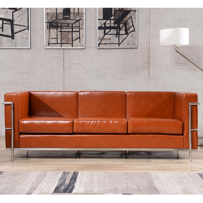 Flash Furniture ZB-REGAL-810-3-SOFA-COG-GG Contemporary Cognac LeatherSoft Sofa with Double Bar Encasing Frame - View 2