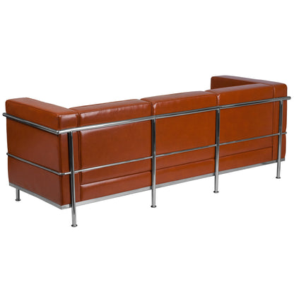 Flash Furniture ZB-REGAL-810-3-SOFA-COG-GG Contemporary Cognac LeatherSoft Sofa with Double Bar Encasing Frame - View 3