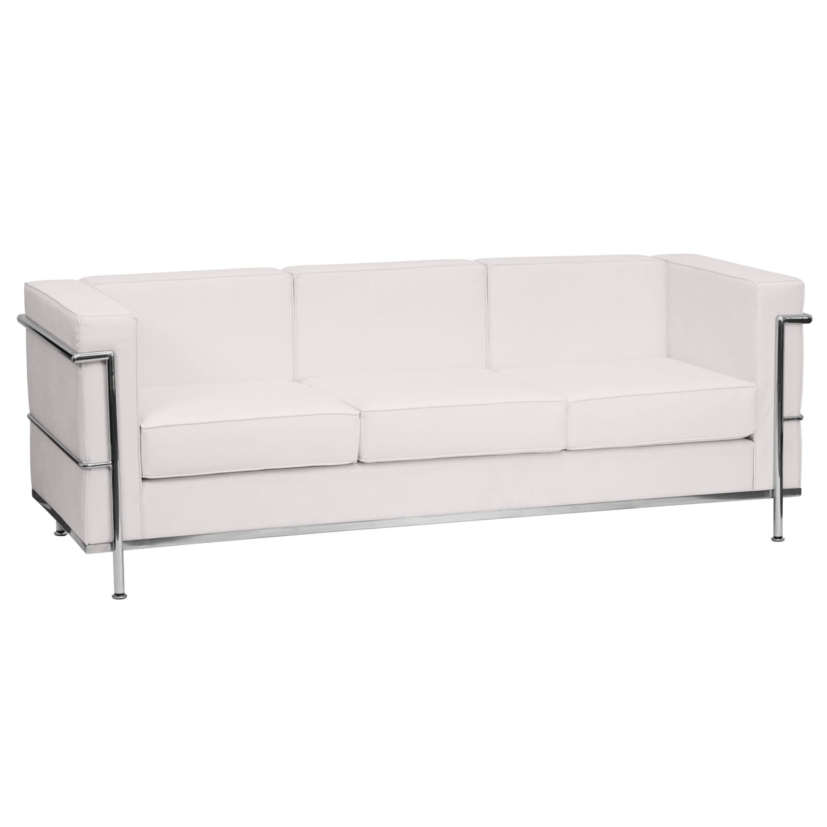 Flash Furniture ZB-REGAL-810-3-SOFA-WH-GG Contemporary White LeatherSoft Sofa with Double Bar Encasing Frame (Melrose White) - Main view
