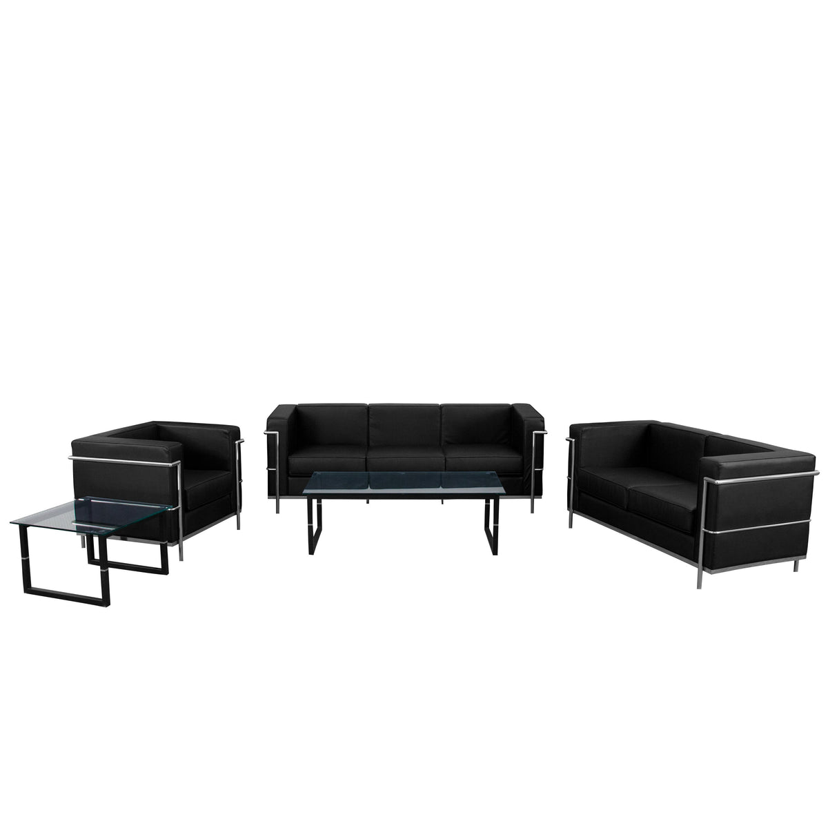 Flash Furniture ZB-REGAL-810-SET-BK-GG Black LeatherSoft Reception Set with Double Bar Encasing Frame - Main view