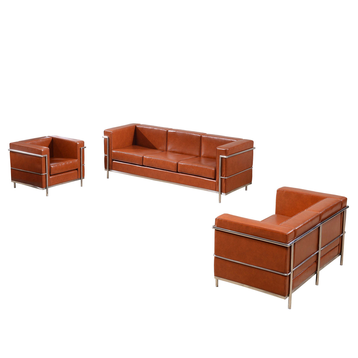 Flash Furniture ZB-REGAL-810-SET-COG-GG Cognac LeatherSoft Reception Set with Double Bar Encasing Frame - Main view