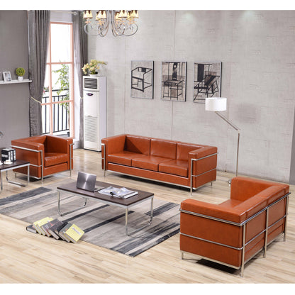 Flash Furniture ZB-REGAL-810-SET-COG-GG Cognac LeatherSoft Reception Set with Double Bar Encasing Frame - View 2
