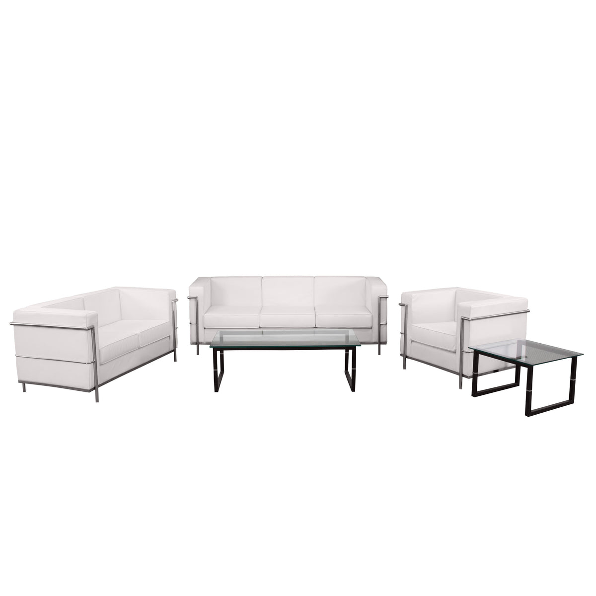 Flash Furniture ZB-REGAL-810-SET-WH-GG White LeatherSoft Reception Set with Double Bar Encasing Frame (Melrose White) - Main view