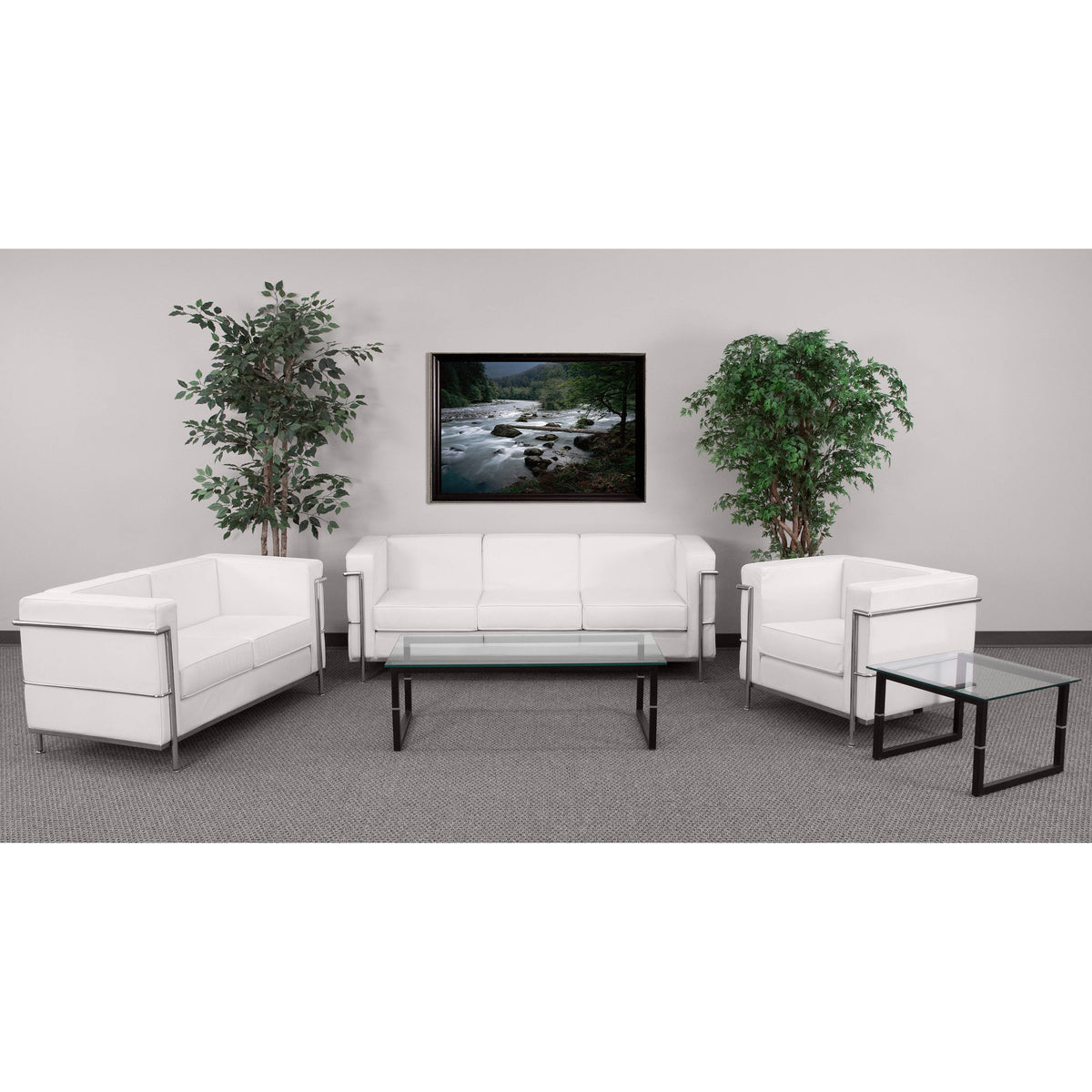 Flash Furniture ZB-REGAL-810-SET-WH-GG White LeatherSoft Reception Set with Double Bar Encasing Frame (Melrose White) - View 2